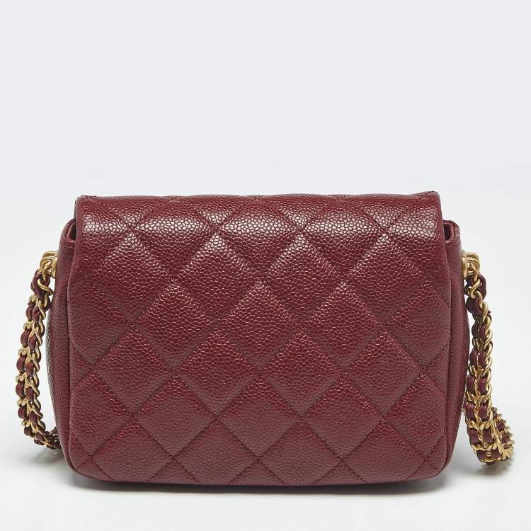 Pre Owned Chanel Burgundy Quilted Cavair Leather Mini Chain Soul Flap Bag