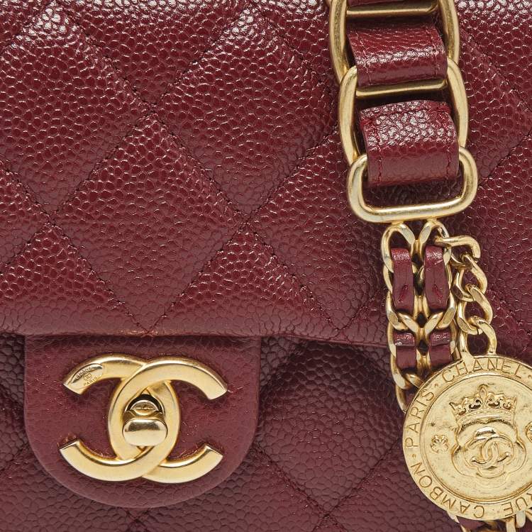 Pre Owned Chanel Burgundy Quilted Cavair Leather Mini Chain Soul Flap Bag