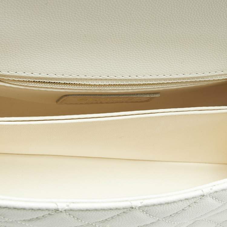 Pre Owned Chanel White Quilted Caviar Leather Mini Coco Top Handle Bag