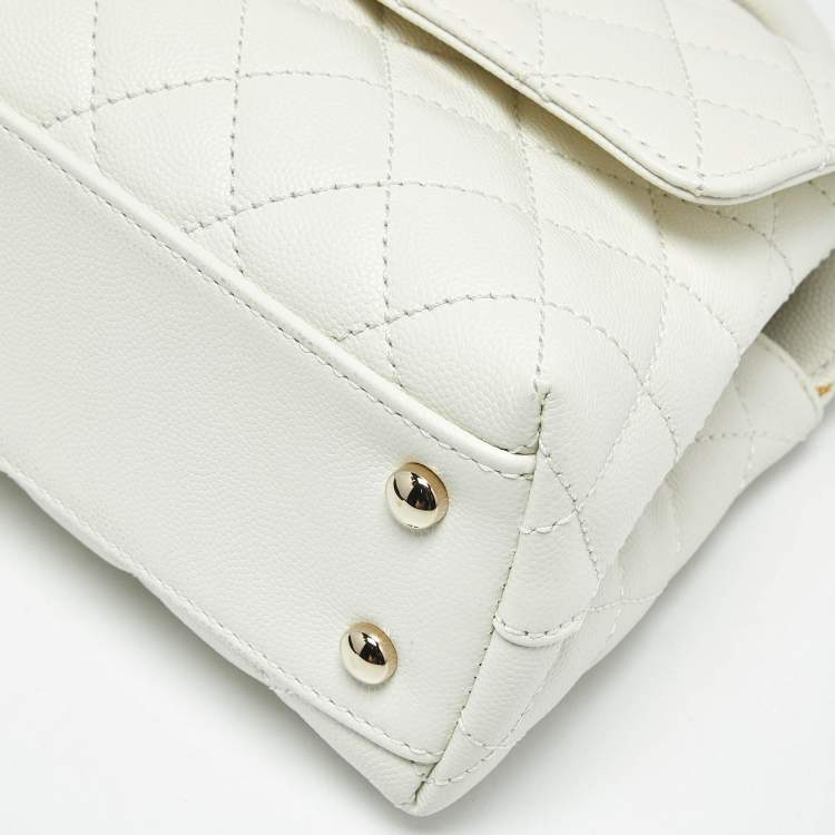 Pre Owned Chanel White Quilted Caviar Leather Mini Coco Top Handle Bag