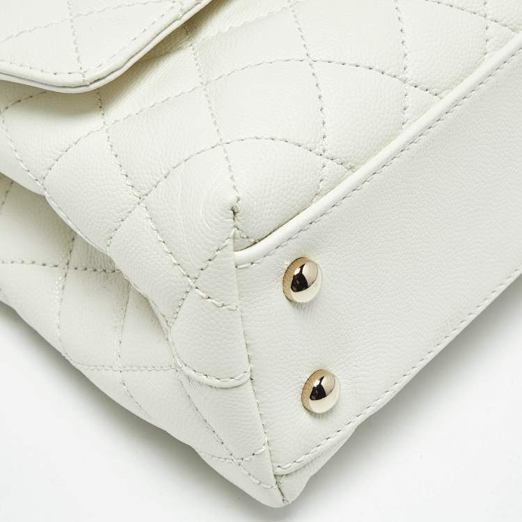 Pre Owned Chanel White Quilted Caviar Leather Mini Coco Top Handle Bag