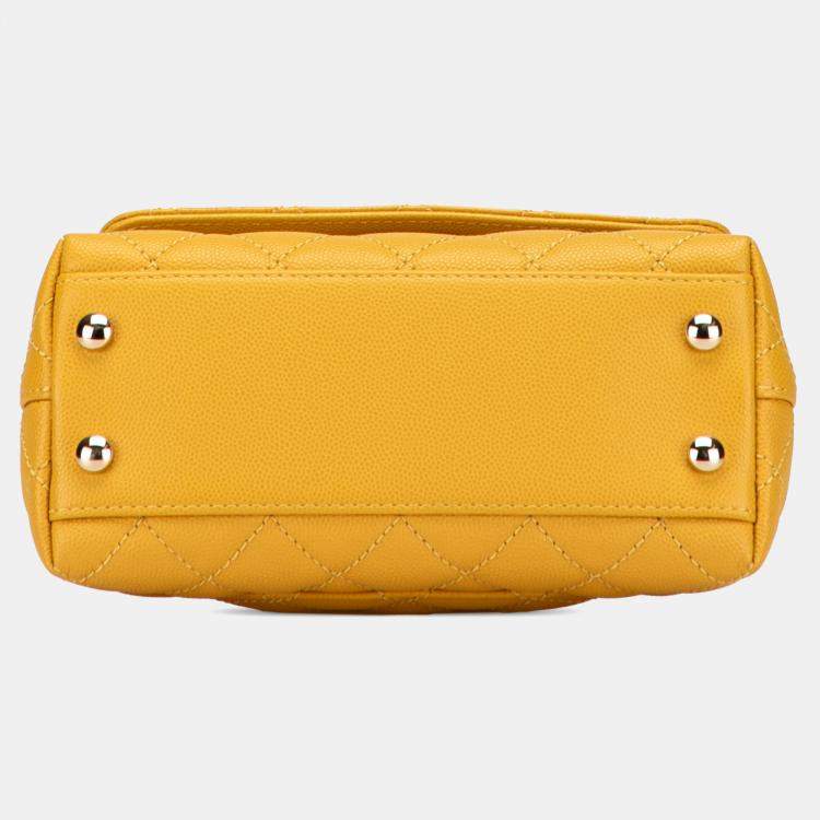 Pre Owned Chanel Yellow Extra Mini Quilted Caviar Coco Top Handle Bag