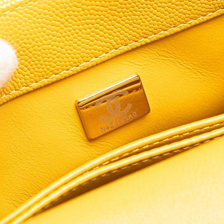 Pre Owned Chanel Yellow Extra Mini Quilted Caviar Coco Top Handle Bag
