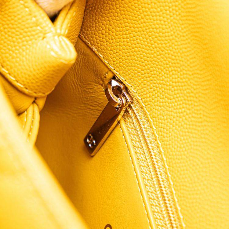 Pre Owned Chanel Yellow Extra Mini Quilted Caviar Coco Top Handle Bag