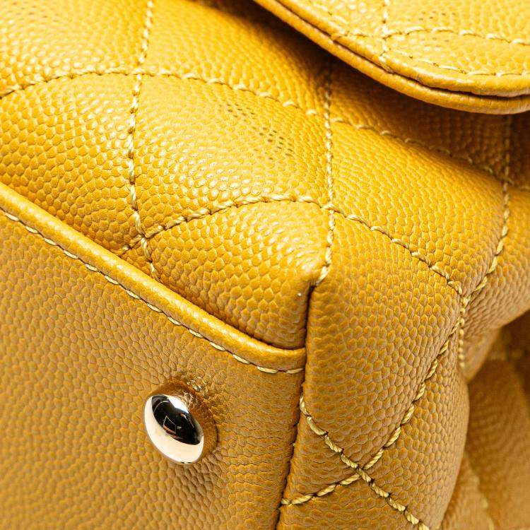 Pre Owned Chanel Yellow Extra Mini Quilted Caviar Coco Top Handle Bag
