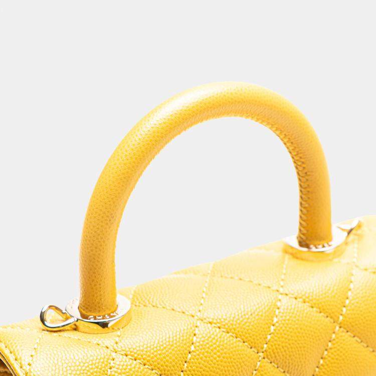 Pre Owned Chanel Yellow Extra Mini Quilted Caviar Coco Top Handle Bag