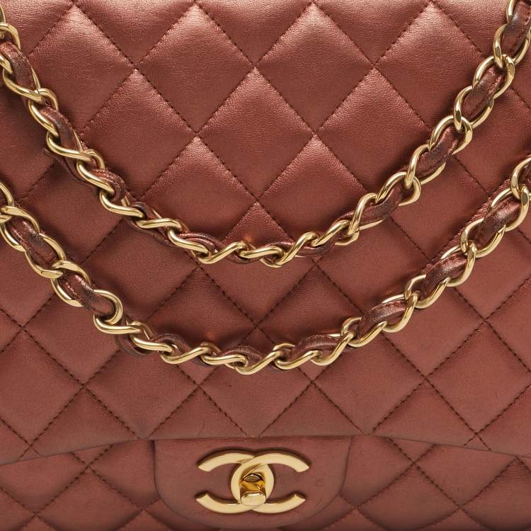 Pre Owned Chanel Metallic Brown Quilted Leather Maxi Classic Double Flap Bag