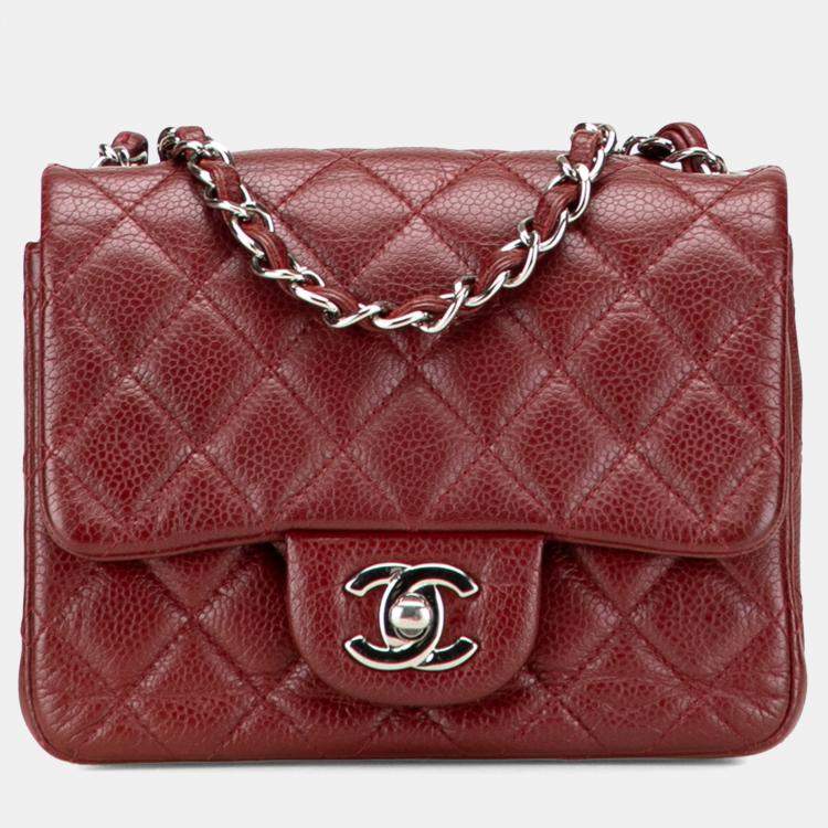 Pre Owned Chanel Burgundy Mini Square Classic Caviar Single Flap