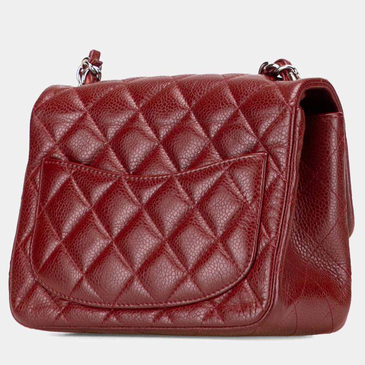 Pre Owned Chanel Burgundy Mini Square Classic Caviar Single Flap