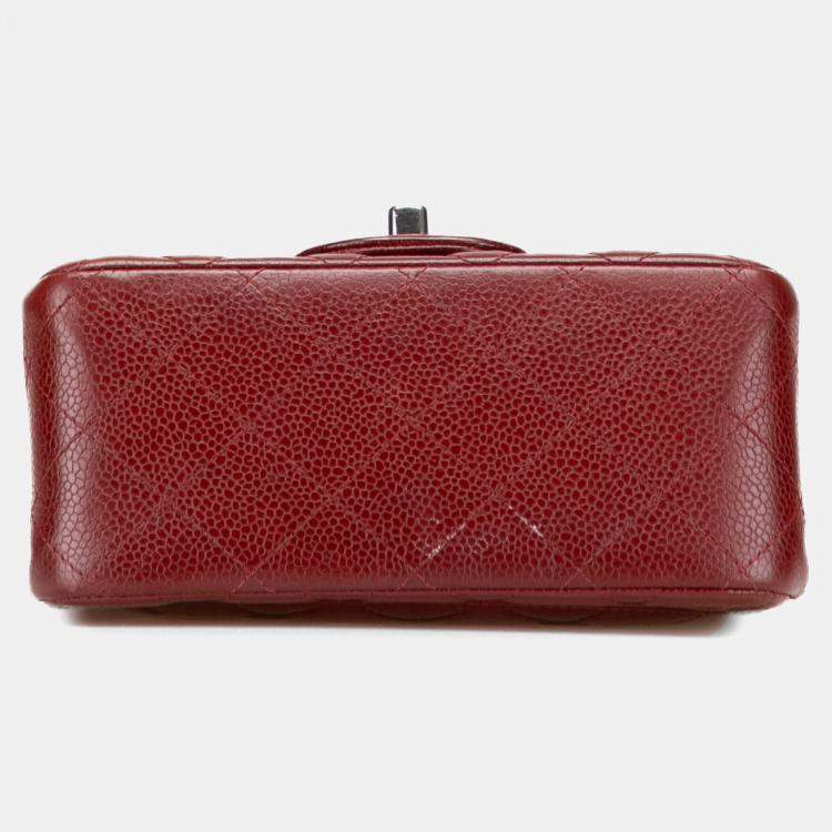 Pre Owned Chanel Burgundy Mini Square Classic Caviar Single Flap