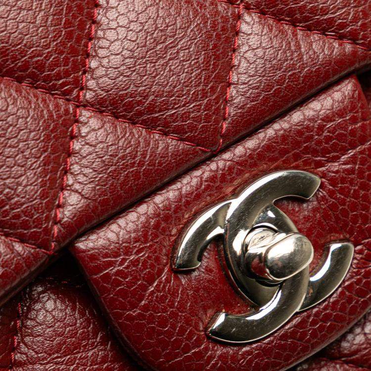 Pre Owned Chanel Burgundy Mini Square Classic Caviar Single Flap