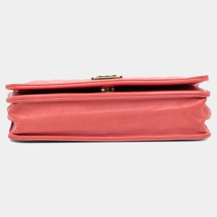 Pre Owned Chanel Pink Lambskin Boy Wallet On Chain