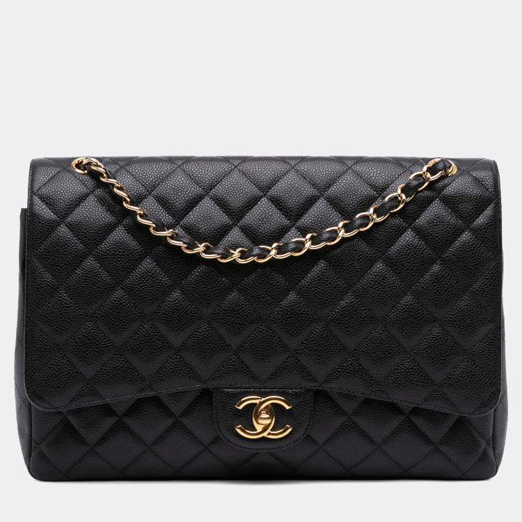 Pre Owned Chanel Black Maxi Classic Caviar Double Flap