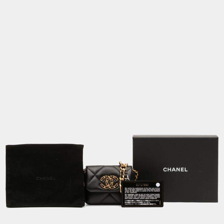Pre Owned Chanel Black Lambskin 19 Flap Coin Purse With Chain