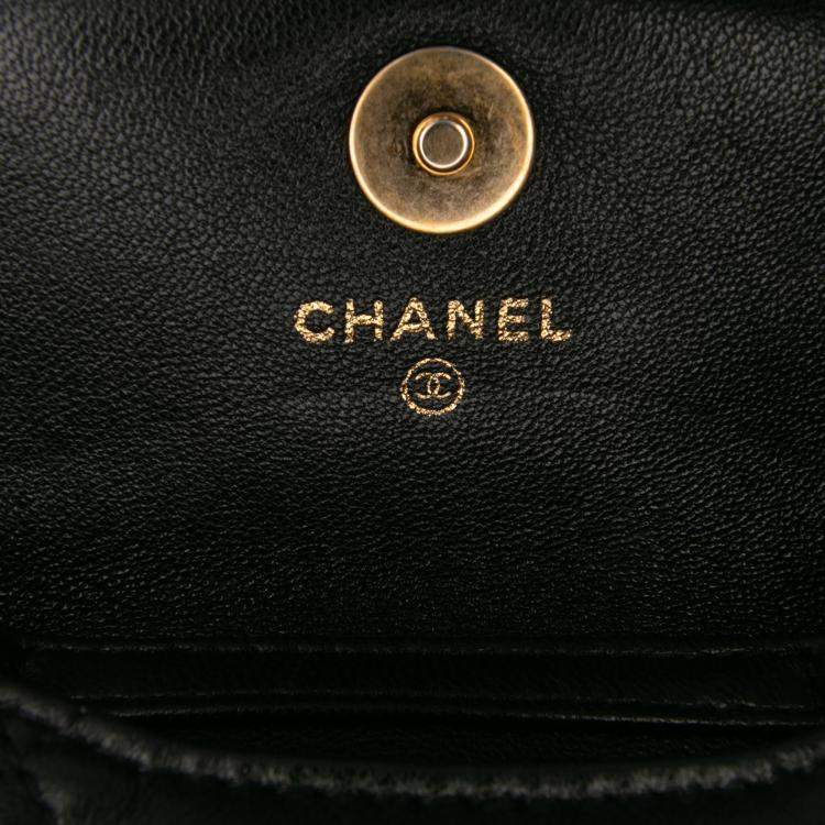 Pre Owned Chanel Black Lambskin 19 Flap Coin Purse With Chain