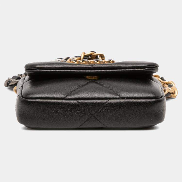 Pre Owned Chanel Black Lambskin 19 Flap Coin Purse With Chain