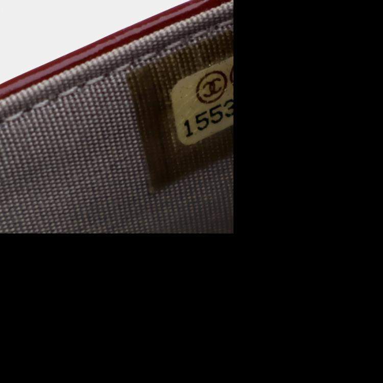 Pre Owned Chanel Red Quilted Patent Brilliant Wallet On Chain