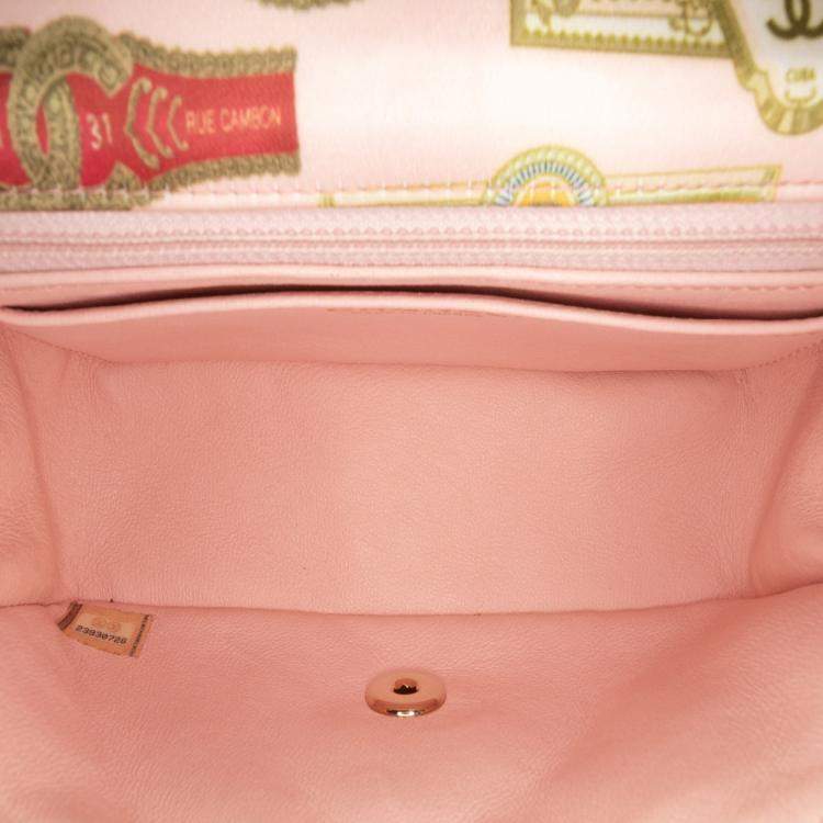 Pre Owned Chanel Pink Mini Rectangular Classic Printed Satin Cuba Single Flap