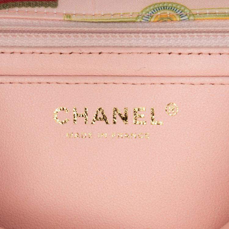 Pre Owned Chanel Pink Mini Rectangular Classic Printed Satin Cuba Single Flap