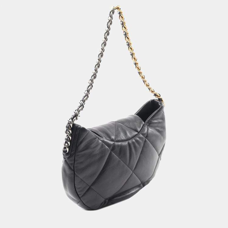 Pre Owned Chanel Black Lambskin 19 Chain Hobo