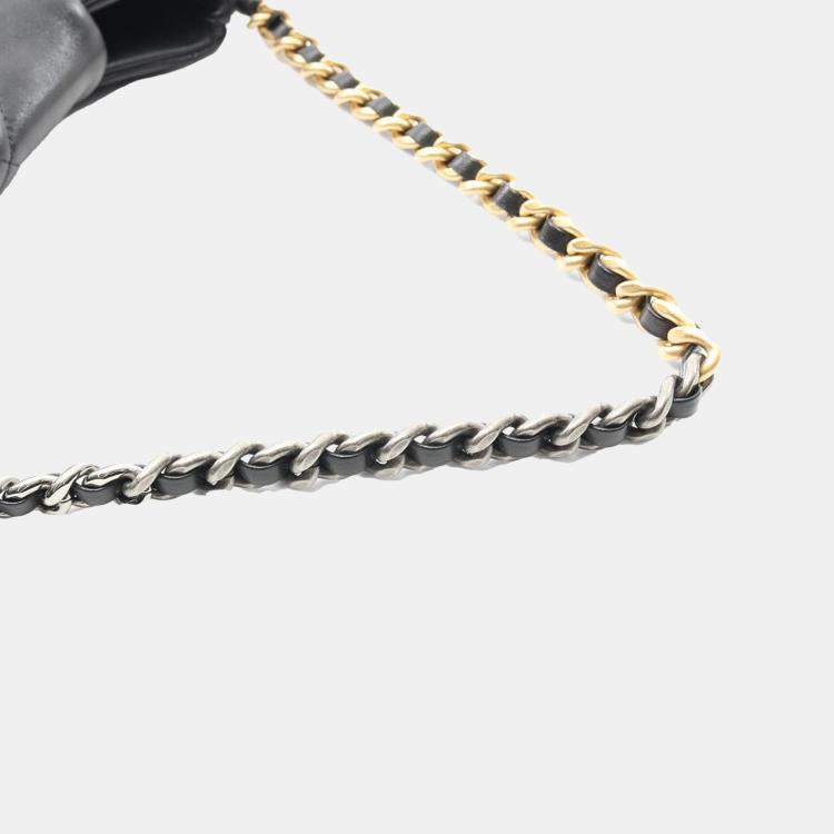 Pre Owned Chanel Black Lambskin 19 Chain Hobo