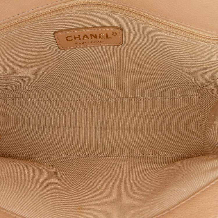 Pre Owned Chanel Beige Brown Medium Quilted Calfskin Label Click Flap