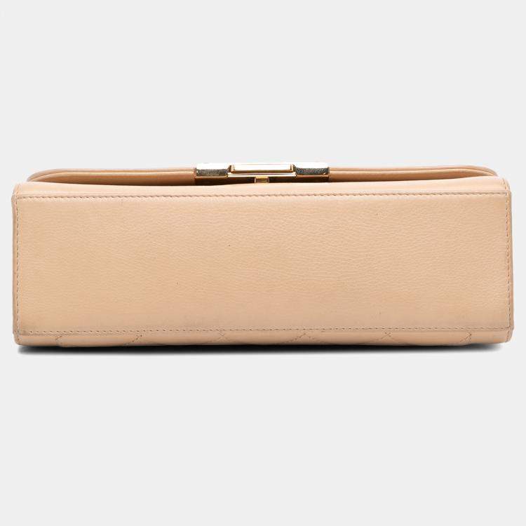 Pre Owned Chanel Beige Brown Medium Quilted Calfskin Label Click Flap
