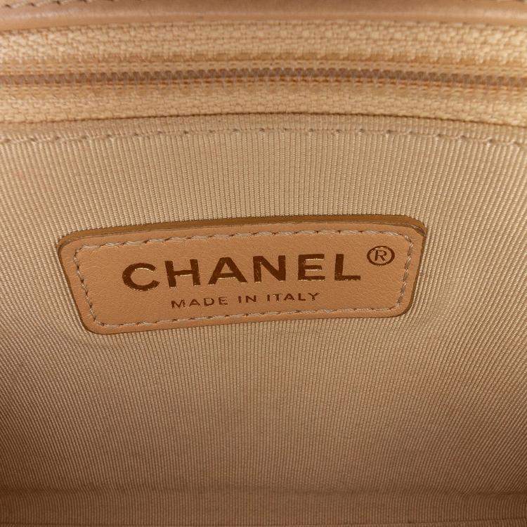 Pre Owned Chanel Beige Brown Medium Quilted Calfskin Label Click Flap