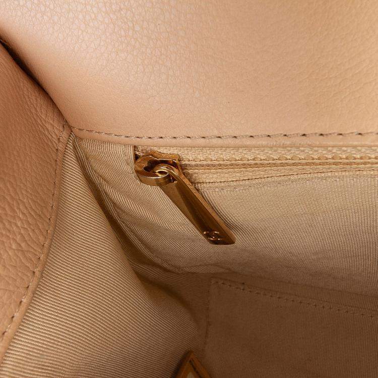 Pre Owned Chanel Beige Brown Medium Quilted Calfskin Label Click Flap