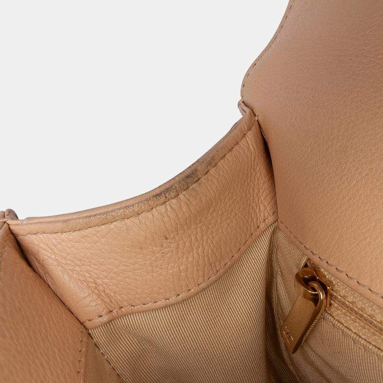 Pre Owned Chanel Beige Brown Medium Quilted Calfskin Label Click Flap