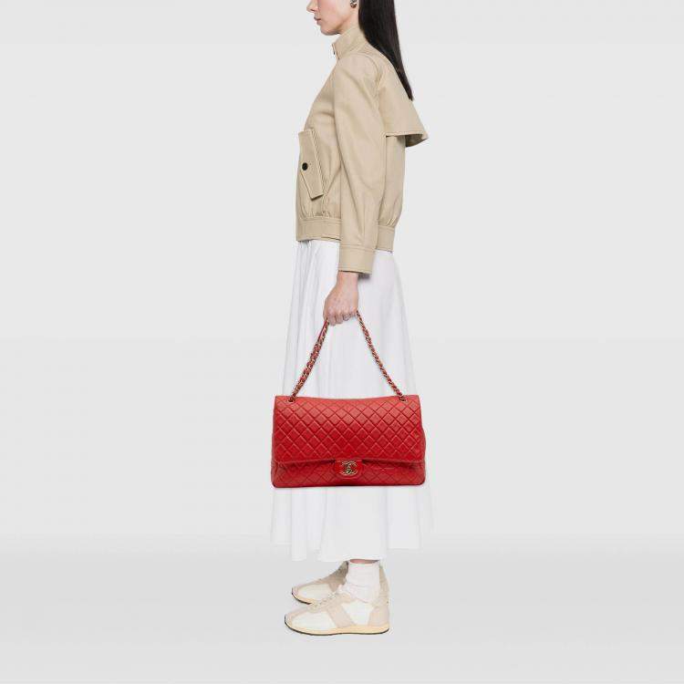 Pre Owned Chanel Red XXL Quilted Calfskin Travel Flap