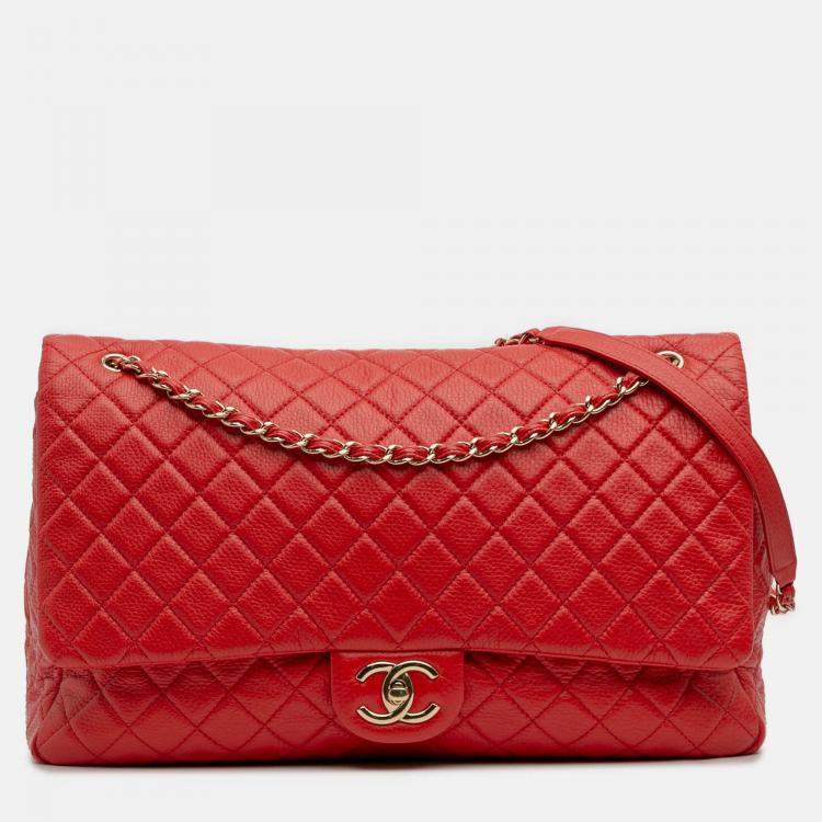 Pre Owned Chanel Red XXL Quilted Calfskin Travel Flap