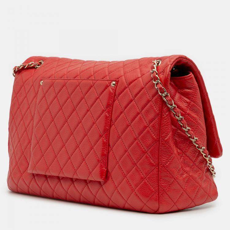 Pre Owned Chanel Red XXL Quilted Calfskin Travel Flap