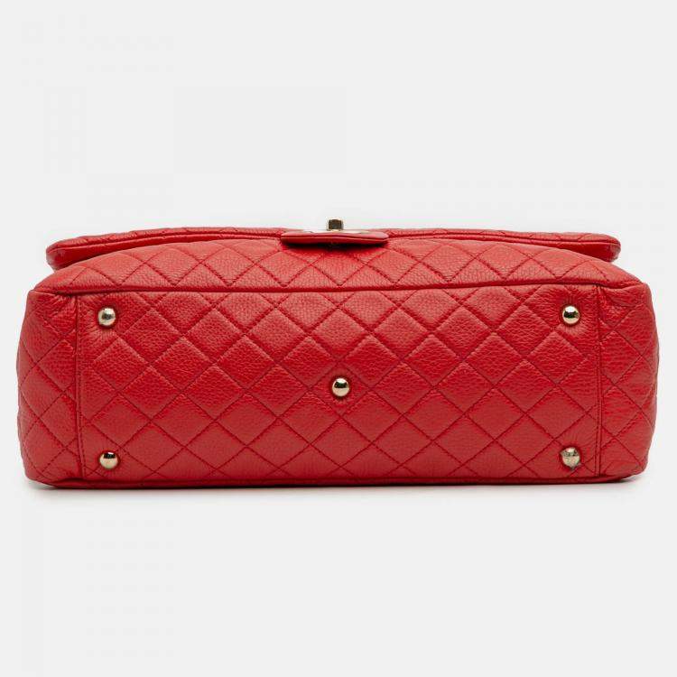 Pre Owned Chanel Red XXL Quilted Calfskin Travel Flap