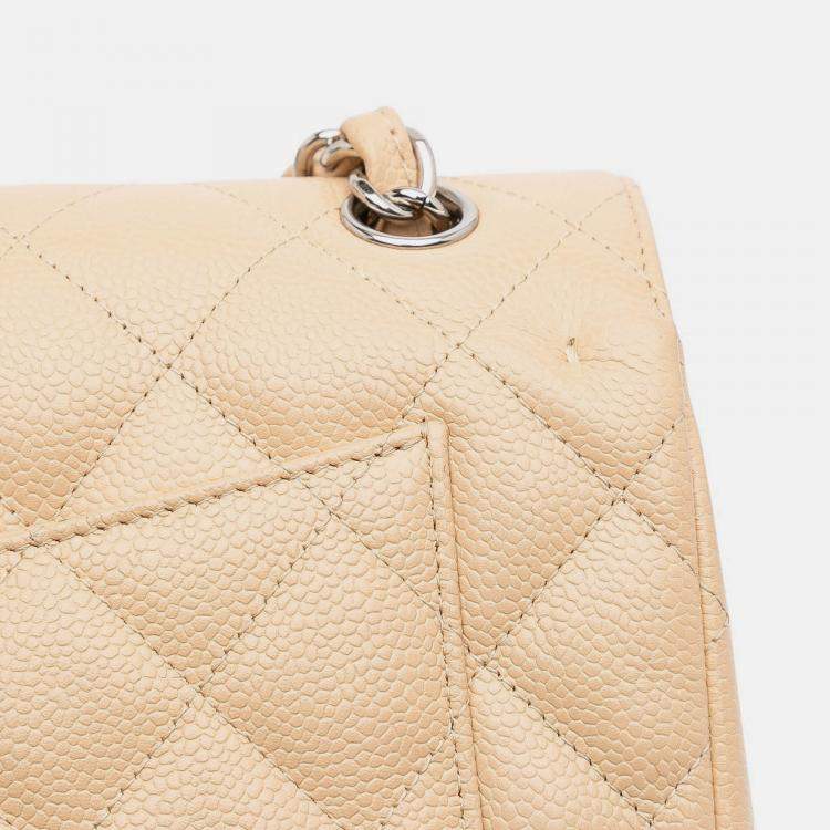 Pre Owned Chanel Beige Brown Jumbo Classic Caviar Double Flap