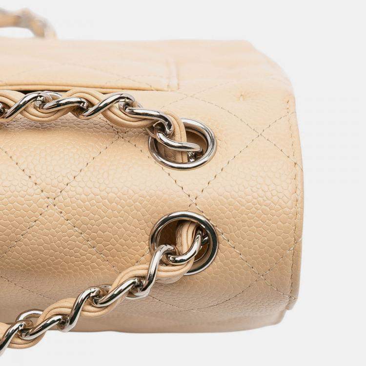Pre Owned Chanel Beige Brown Jumbo Classic Caviar Double Flap
