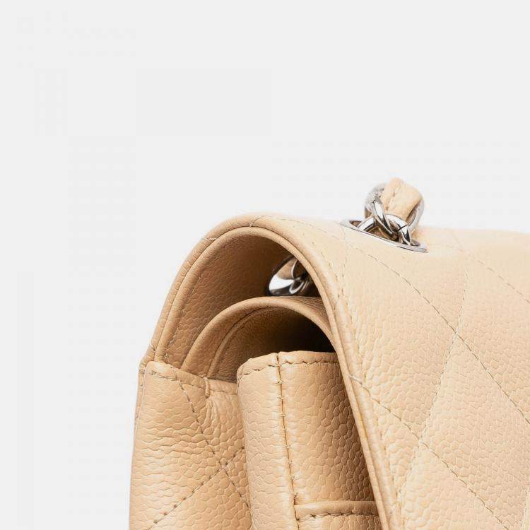 Pre Owned Chanel Beige Brown Jumbo Classic Caviar Double Flap
