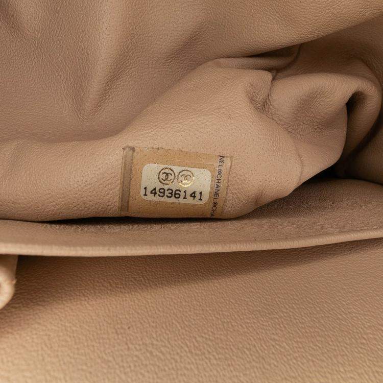 Pre Owned Chanel Beige Brown Jumbo Classic Caviar Double Flap
