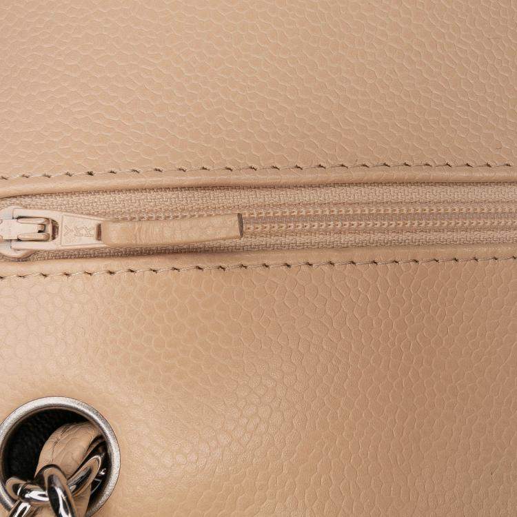 Pre Owned Chanel Beige Brown Jumbo Classic Caviar Double Flap