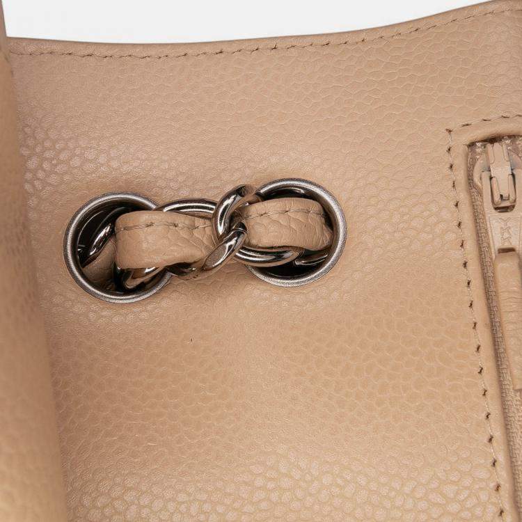 Pre Owned Chanel Beige Brown Jumbo Classic Caviar Double Flap