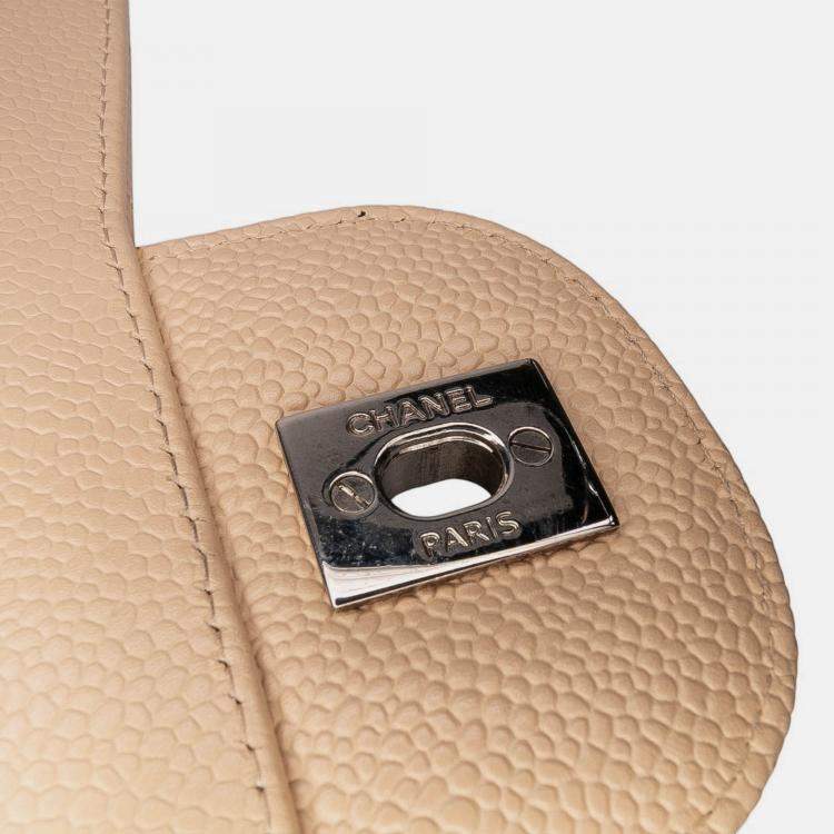 Pre Owned Chanel Beige Brown Jumbo Classic Caviar Double Flap