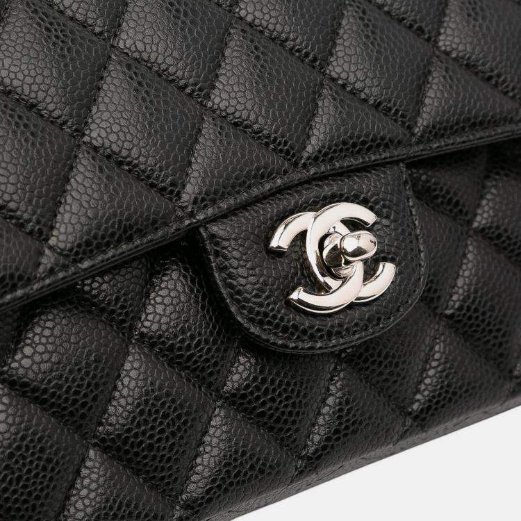 Pre Owned Chanel Black Medium Classic Caviar Double Flap