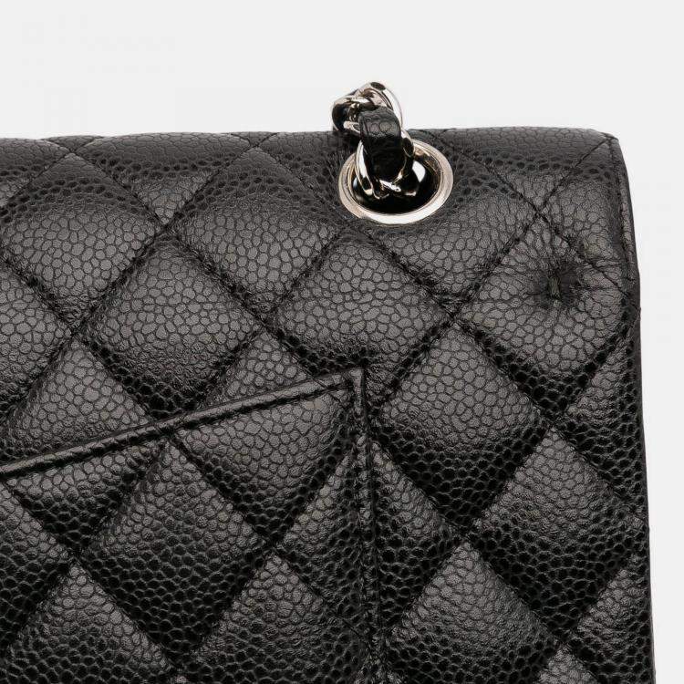 Pre Owned Chanel Black Medium Classic Caviar Double Flap