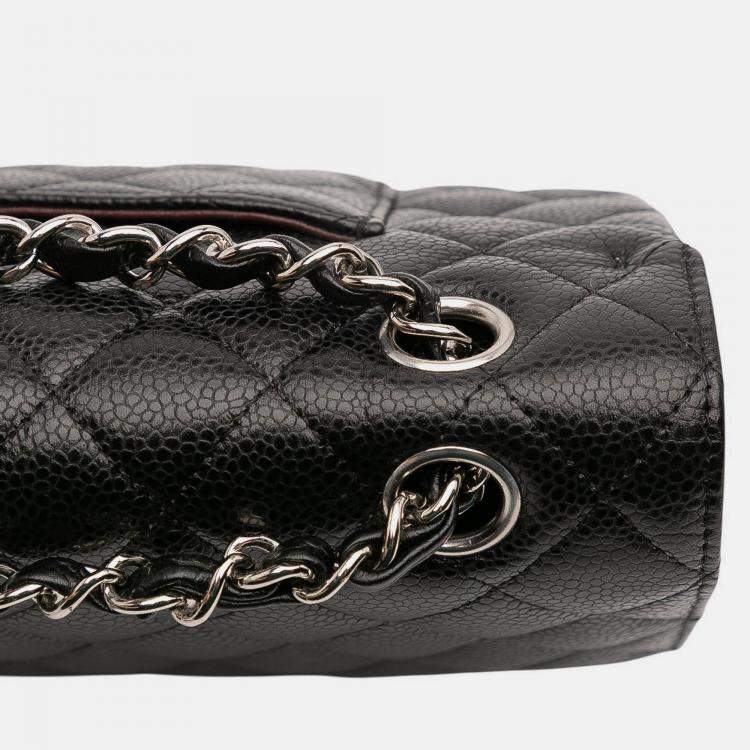 Pre Owned Chanel Black Medium Classic Caviar Double Flap