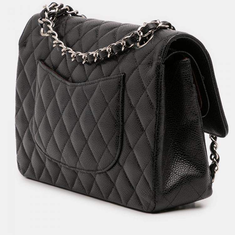 Pre Owned Chanel Black Medium Classic Caviar Double Flap