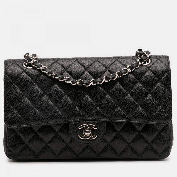 Pre Owned Chanel Black Medium Classic Caviar Double Flap