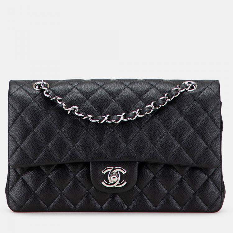 Pre Owned Chanel Black Medium Classic Caviar Double Flap