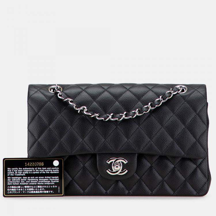 Pre Owned Chanel Black Medium Classic Caviar Double Flap