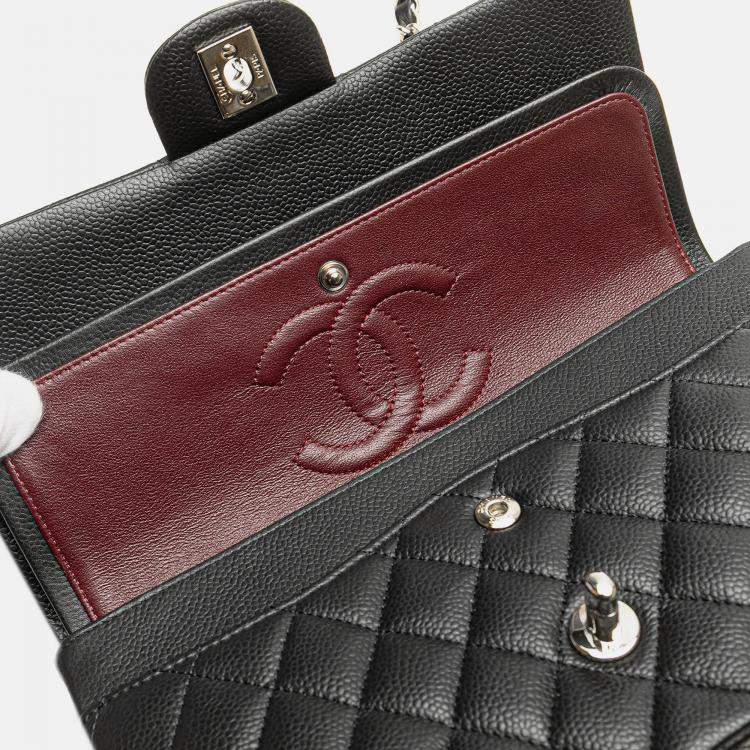 Pre Owned Chanel Black Medium Classic Caviar Double Flap