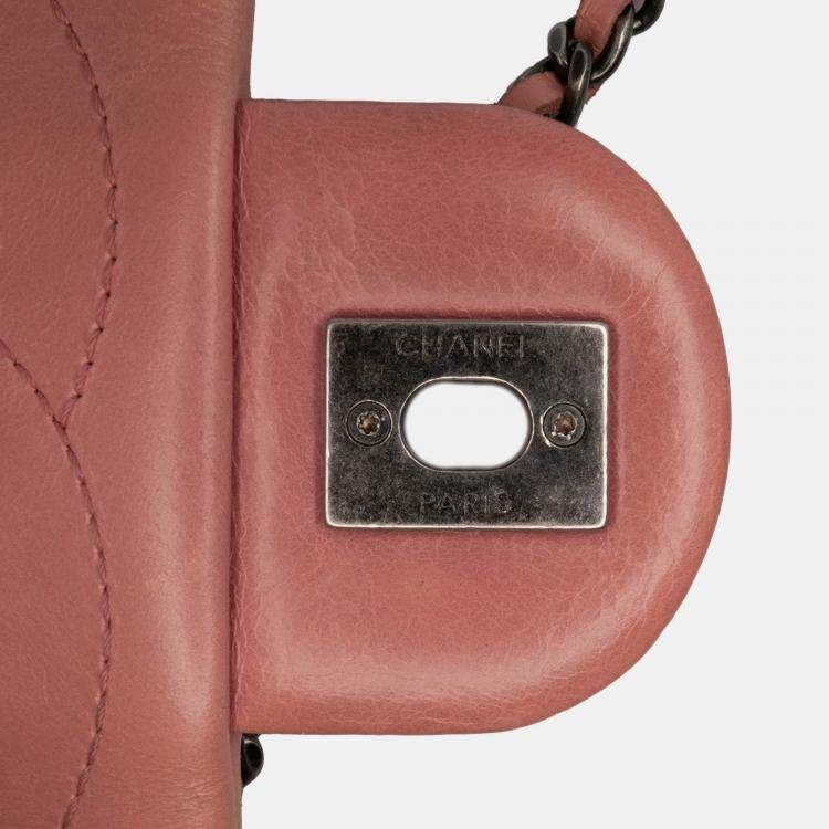 Pre Owned Chanel Pink Paris Salzburg Mini Quilted Glazed Calfskin and Felt Edelweiss Flower Flap